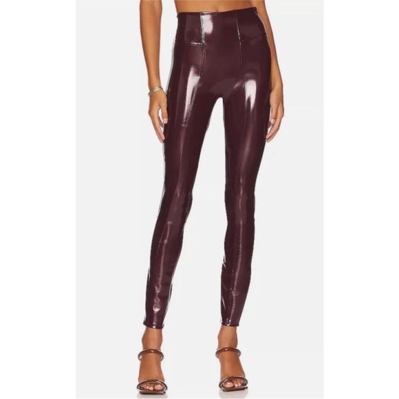 SPANX Faux Patent Leather Leggings Ruby Size M Burgundy Brown - Picture 3 of 12